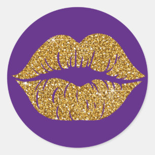 Glam Gold Glitzer Lipno Lila Runder Aufkleber