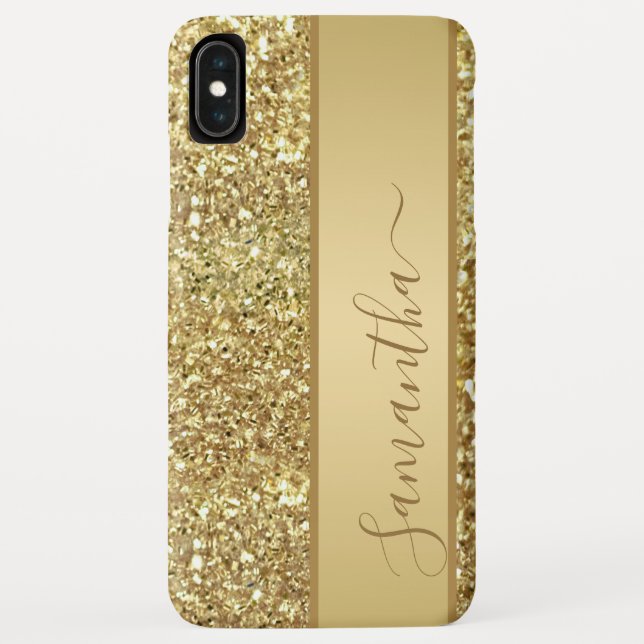 Glam Gold Glitzer Monogram Name Script Case-Mate iPhone Hülle (Rückseite)