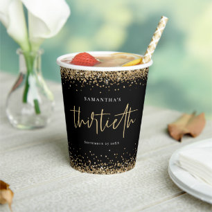 Glam Gold Glitzer Name Datum Dreißigste Party Schw Pappbecher