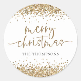 Glam Gold Glitzer Name Frohe Weihnachten Runder Aufkleber