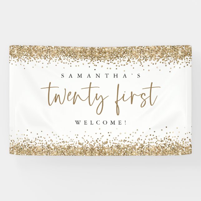 Glam Gold Glitzer Name Willkommen 21 Banner (Horizontal)