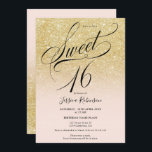 Glam gold Glitzer ombre chic Drehbuch Rosa Sweet 1 Einladung<br><div class="desc">Glam Yellow gold Glitzer ombre Glitzern Girly elegante Sweet 16 Geburtstagsparty ,  mit einem schicken eleganten Skript Kalligraphie Bürste . Foto hinzufügen</div>