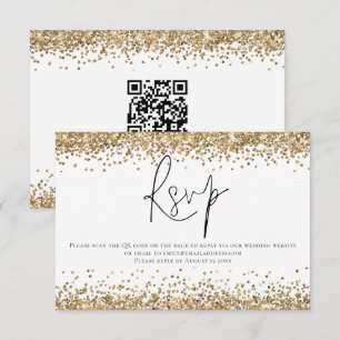 Glam Gold Glitzer QR Code Script Hochzeit RSVP Karte