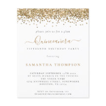 Glam Gold Glitzer Quinceañera Einladung