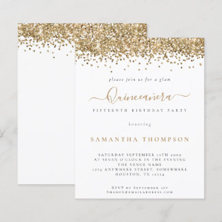 Glam Gold Glitzer Quinceañera Einladung