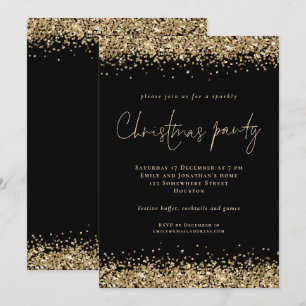 Glam Gold Glitzer Script Party Black Einladung