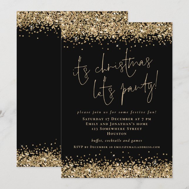 Glam Gold Glitzer Sein Weihnachten Lasse Party Bla Einladung (Vorne/Hinten)