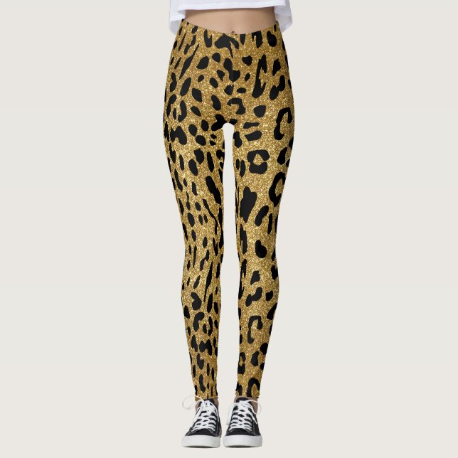 Glam Gold Glitzer Smooth Leopard Muster Leggings (Vorderseite)