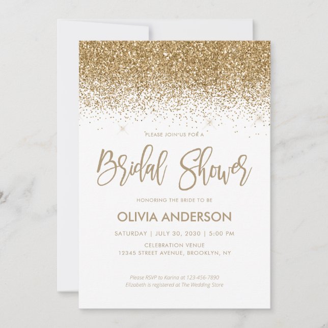 Glam Gold Glitzer Sparkle Confetti Brautparty Einladung (Vorderseite)