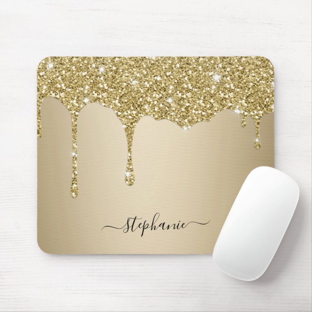 Glam Gold Glitzer Sparkle Handbriefname Benutzerde Mousepad (Mit Mouse)