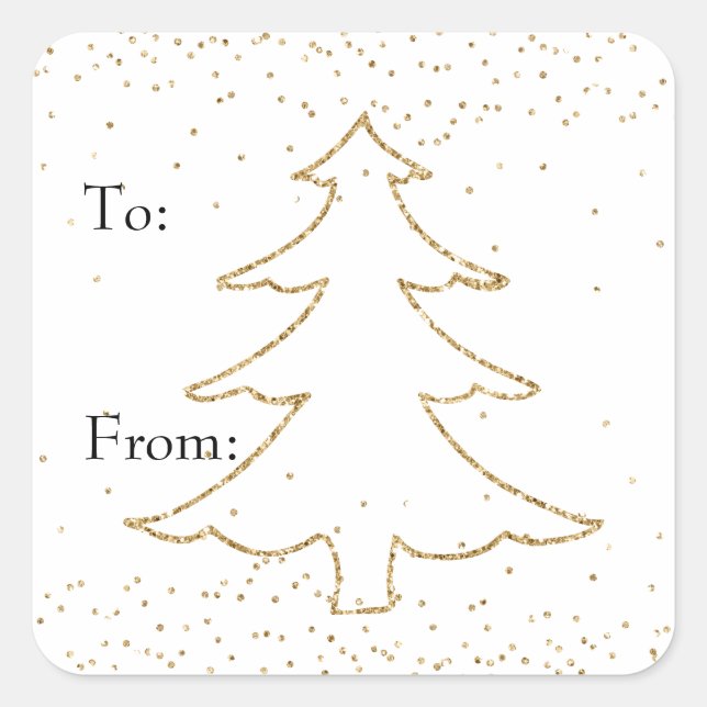 Glam Gold Glitzer Sparkle Weihnachtsbaum Quadratischer Aufkleber (Vorderseite)