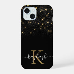Glam Gold Glitzer Sparkling Elegante Luxe Monogram iPhone 15 Hülle