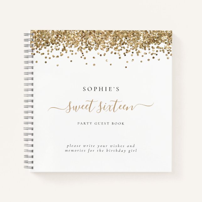 Glam Gold Glitzer Sweet 16 Alternate Guest Book Notizbuch (Vorderseite)