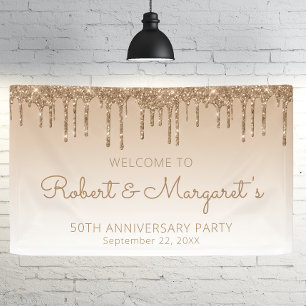 Glam Gold Glitzer Tropfen 50 Jahre Party Banner
