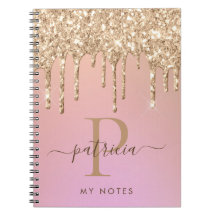 Glam Gold Glitzer Tropfen Elegantes Monogram Noteb