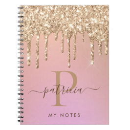 Glam Gold Glitzer Tropfen Elegantes Monogram Noteb Notizblock