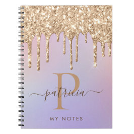 Glam Gold Glitzer Tropfen Elegantes Monogram Noteb Notizblock