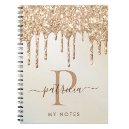 Glam Gold Glitzer Tropfen Elegantes Monogram Noteb Notizblock