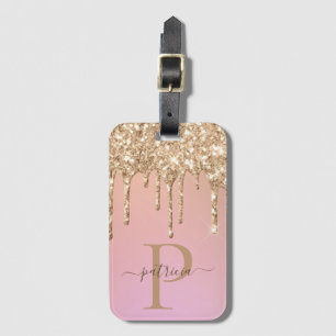 Glam Gold Glitzer Tropfen Elegantes Monogramm Gepä Gepäckanhänger