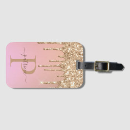 Glam Gold Glitzer Tropfen Elegantes Monogramm Gepä Gepäckanhänger
