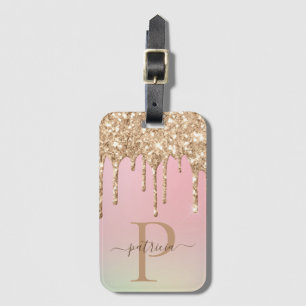 Glam Gold Glitzer Tropfen Elegantes Monogramm Gepäckanhänger