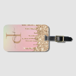 Glam Gold Glitzer Tropfen Elegantes Monogramm Gepäckanhänger