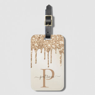 Glam Gold Glitzer Tropfen Elegantes Monogramm Gepäckanhänger