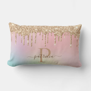 Glam Gold Glitzer Tropfen Elegantes Monogramm Lendenkissen