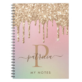 Glam Gold Glitzer Tropfen Elegantes Monogramm Notizblock