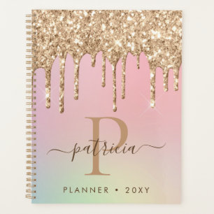 Glam Gold Glitzer Tropfen Elegantes Monogramm Planer