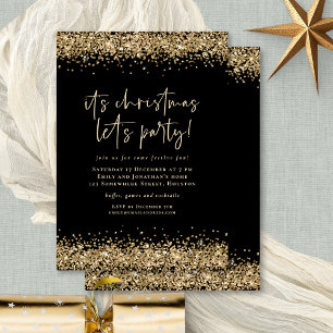 Glam Gold Glitzer Weihnachten Lasse Party Black Einladung