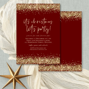 Glam Gold Glitzer Weihnachten Lasse Party Burgund Einladung