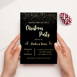 Glam Gold Glitzer Weihnachts-Schwarzes Party Folieneinladung