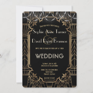 Glam Gold Great Gatsby Black Art Deco 20s Hochzeit Einladung