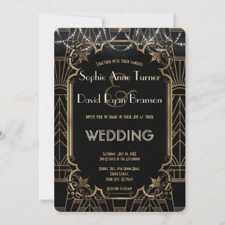 Glam Gold Great Gatsby Black Art Deco 20s Hochzeit Einladung