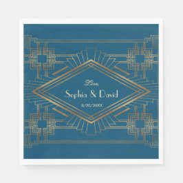 Glam Gold Great Gatsby Ocean Blue Wedding Serviette