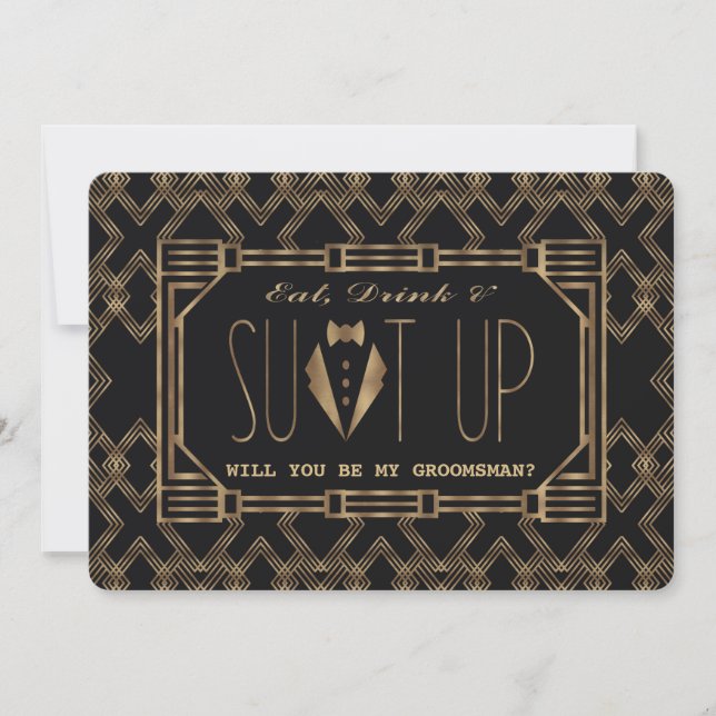 Glam Gold Great Gatsby WILL DU MEIN TRAUZEUGE SEIN Einladung (Vorderseite)