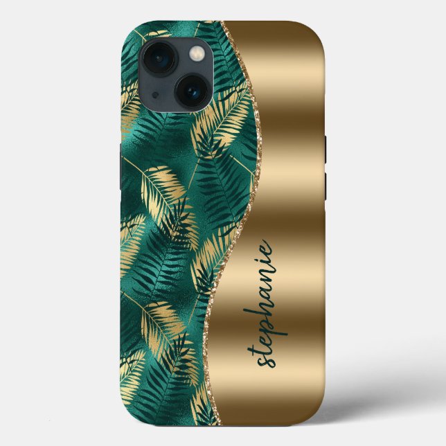 Glam Gold Green Tropical Foliage Case-Mate iPhone Hülle (Rückseite)