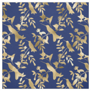 Glam Gold Hummingbirds Navy Blue Graphic Stoff