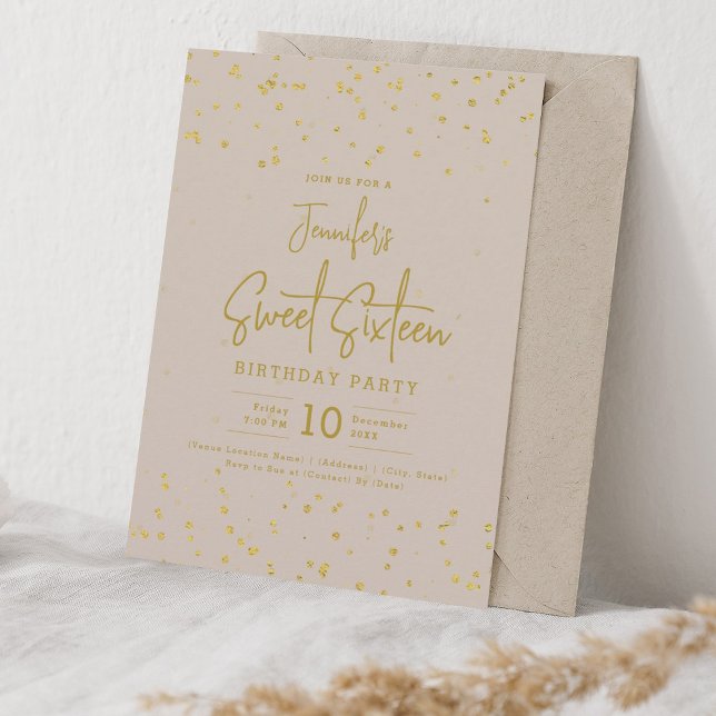 Glam Gold Imitats Foil Dots Sweet 16 Champagne Einladung (Glam Gold Faux Foil Dots Sweet 16 Champagne Invitation)