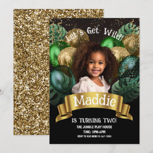 Glam Gold Jungle Safari Invitation d'anniversaire