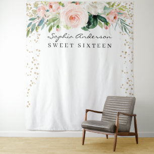 Glam Gold Konfetti Sweet 16 Geburtstagsdekoration Wandteppich