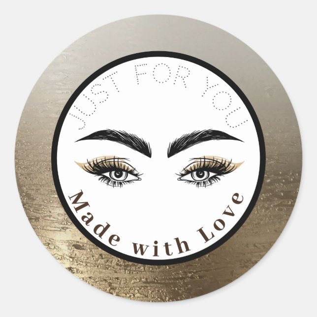 Glam Gold Lashes Runder Aufkleber (Vorderseite)