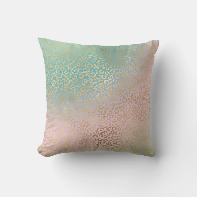 Glam Gold Leopard Print Aqua Pink Gefärbte Krawatt Kissen (Vorderseite)