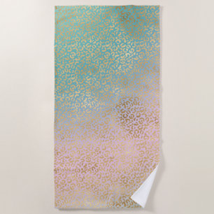 Glam Gold Leopard Print Aqua Pink Gefärbte Krawatt Strandtuch