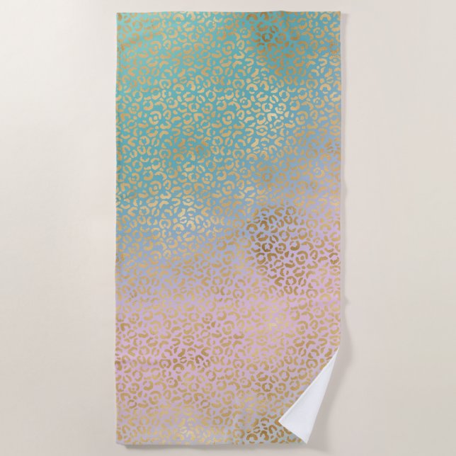 Glam Gold Leopard Print Aqua Pink Gefärbte Krawatt Strandtuch (Vorderseite)