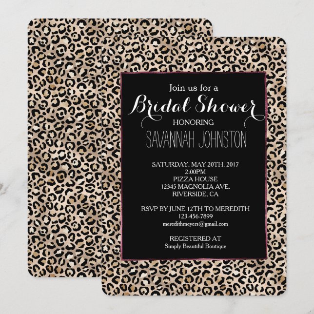 Glam Gold Leopard Print Brautparty Einladung (Vorne/Hinten)