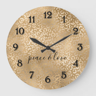 Glam Gold Leopard Print Große Wanduhr