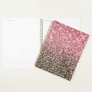 Glam Gold Leopardendruck Glitzer Rosa Glitter Planer