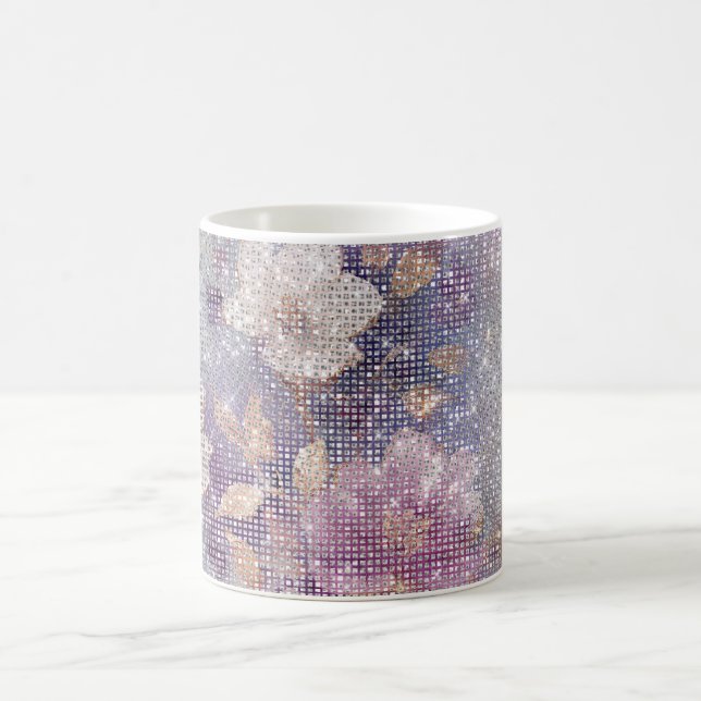 Glam Gold Lila Floral Sparkle Kaffeetasse (Mittel)